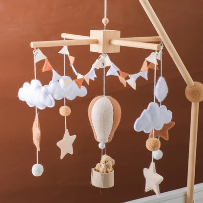 Wooden Hot Air Balloon Baby Crib Mobile and Rattle Toy
