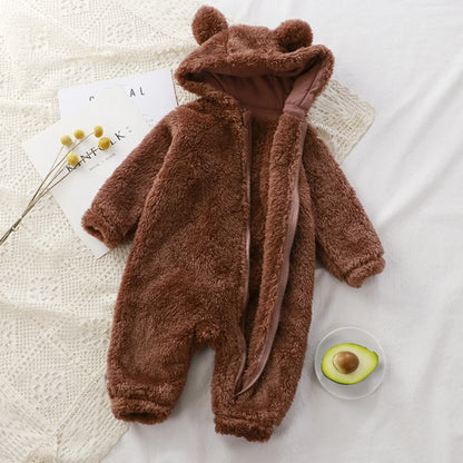 Cute Cartoon Bear Baby Pajamas Zipper Romper for Infants 0-24M