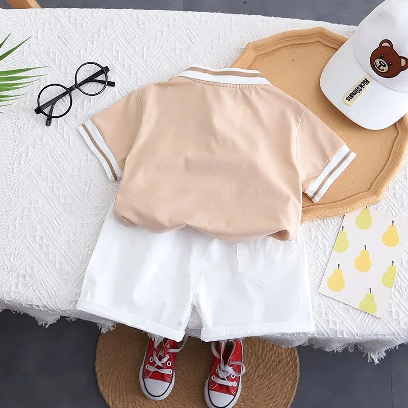 Summer Baby Cartoon Polo Tee and Shorts Set for Kids
