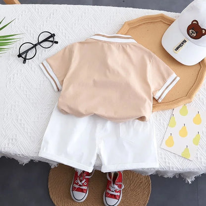Summer Baby Cartoon Polo Tee and Shorts Set for Kids