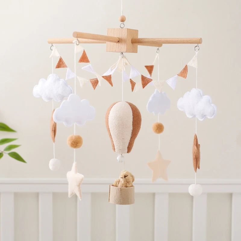 Wooden Hot Air Balloon Baby Crib Mobile and Rattle Toy