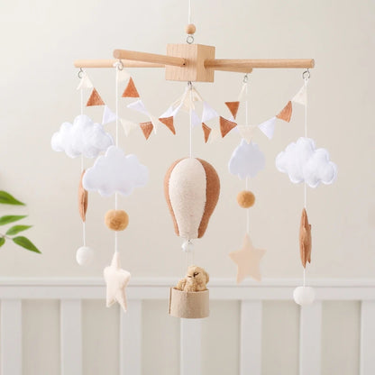 Wooden Hot Air Balloon Baby Crib Mobile and Rattle Toy