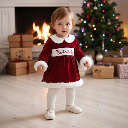 Baby Girl Christmas Velvet Dress with Santa Hat Set