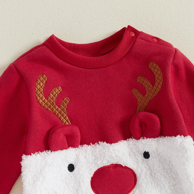 Reindeer Embroidered Toddler Christmas Outfit 2-Piece Set