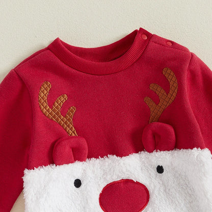 Reindeer Embroidered Toddler Christmas Outfit 2-Piece Set