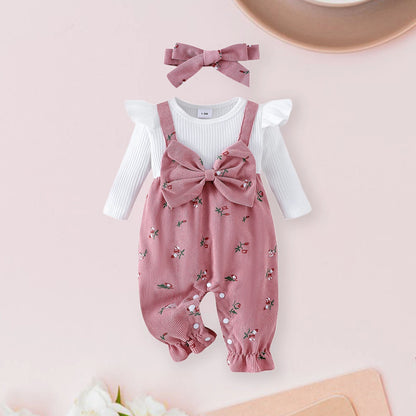 Floral Long Sleeve Romper Set for Baby Girls with Bow Headband