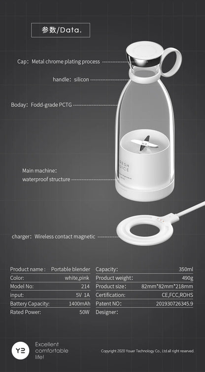 Mini trådløs bærbar blender USB oppladbar juicer
