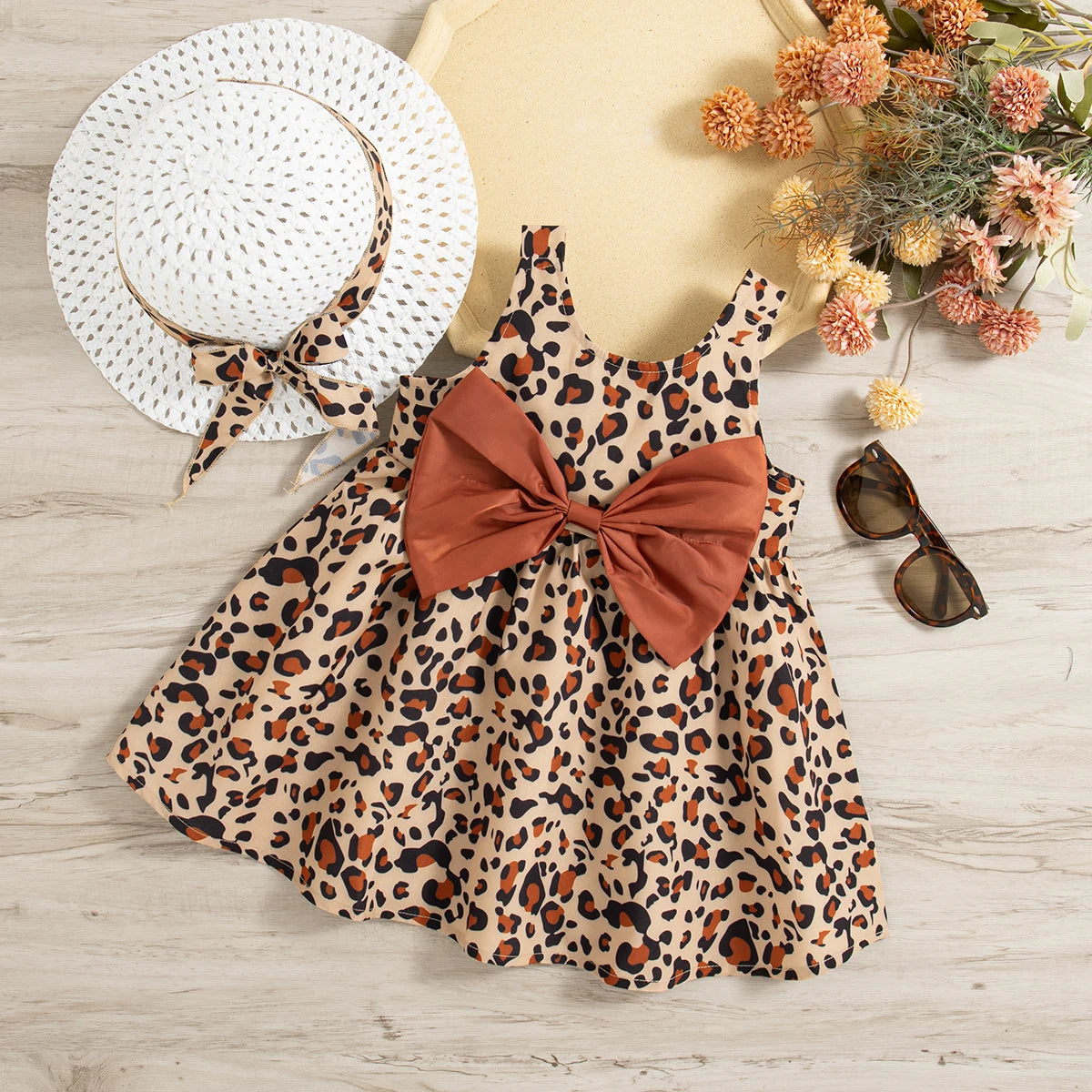 Leopard Print Baby Girl Summer Dress with Hat