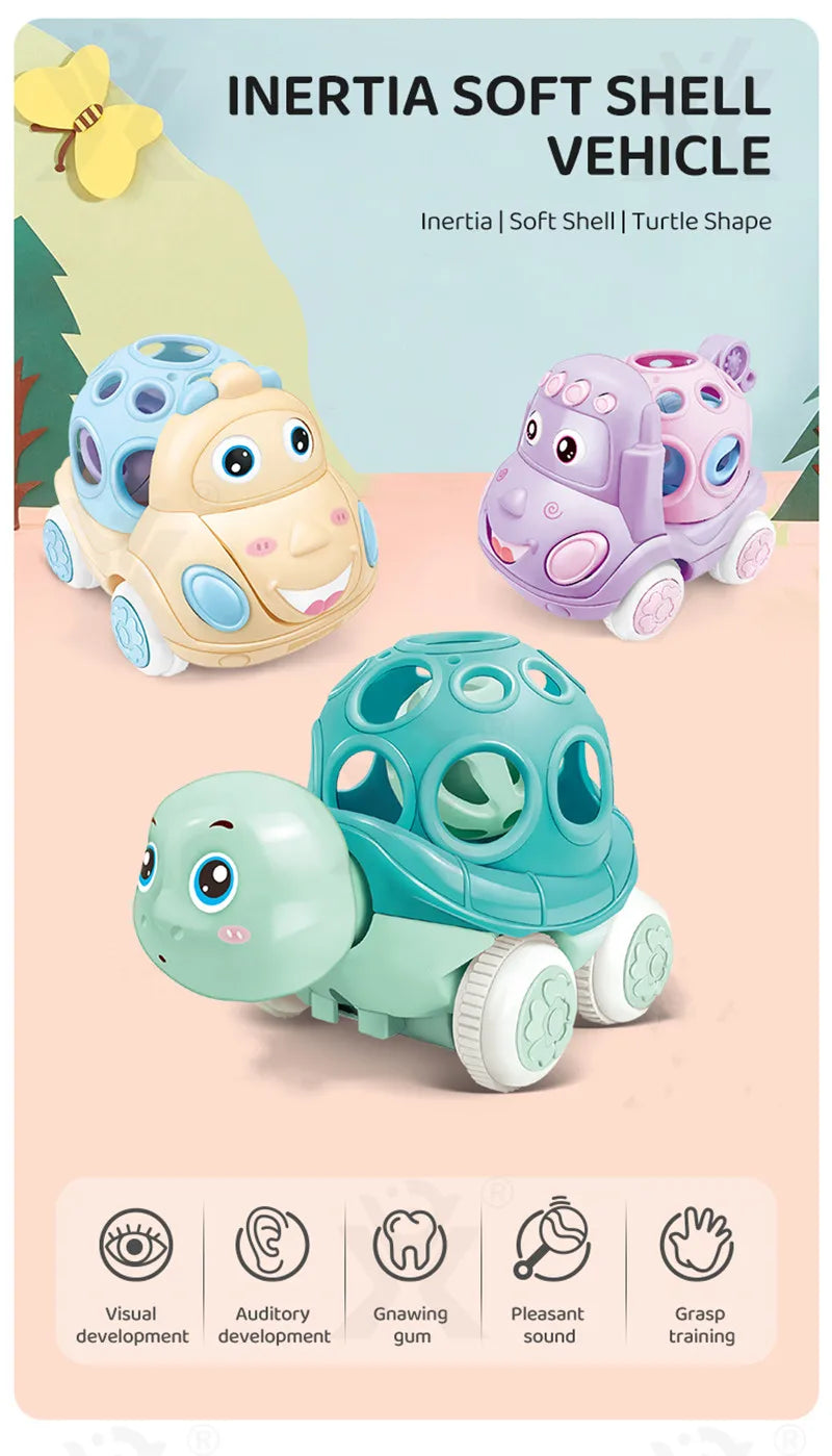 Soft Rubber Push and Go Cars for Infants 6-12 Months