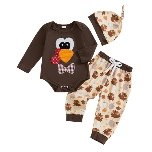 Newborn Thanksgiving Turkey Romper and Pants Set with Hat