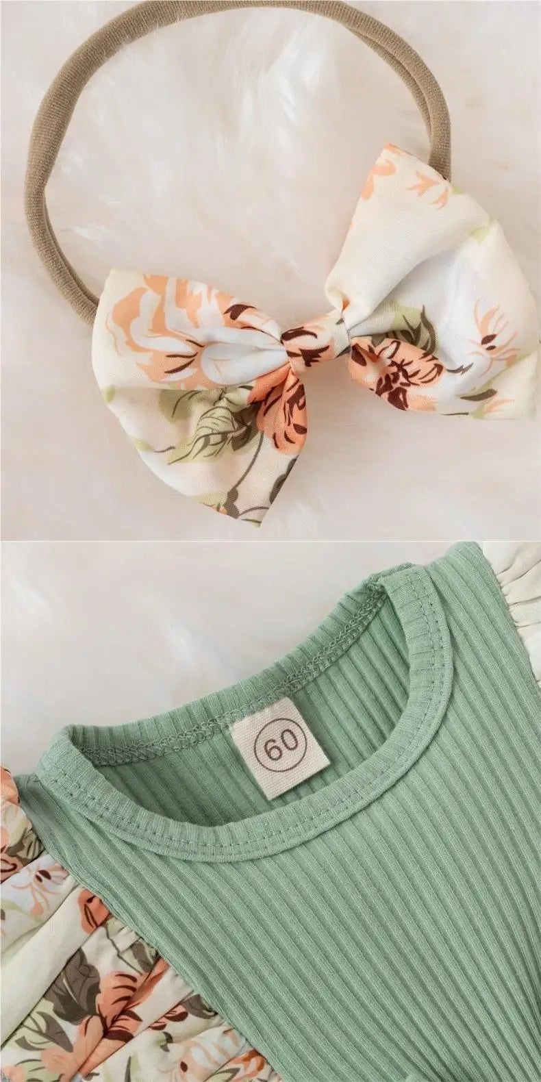 Cotton Striped Baby Girl Dress with Bowknot Headband