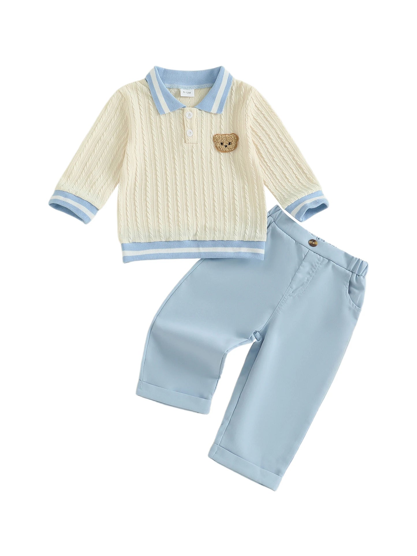 Baby Boy's Bear Embroidered Sweatshirt and Pants Set
