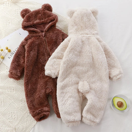 Cute Cartoon Bear Baby Pajamas Zipper Romper for Infants 0-24M