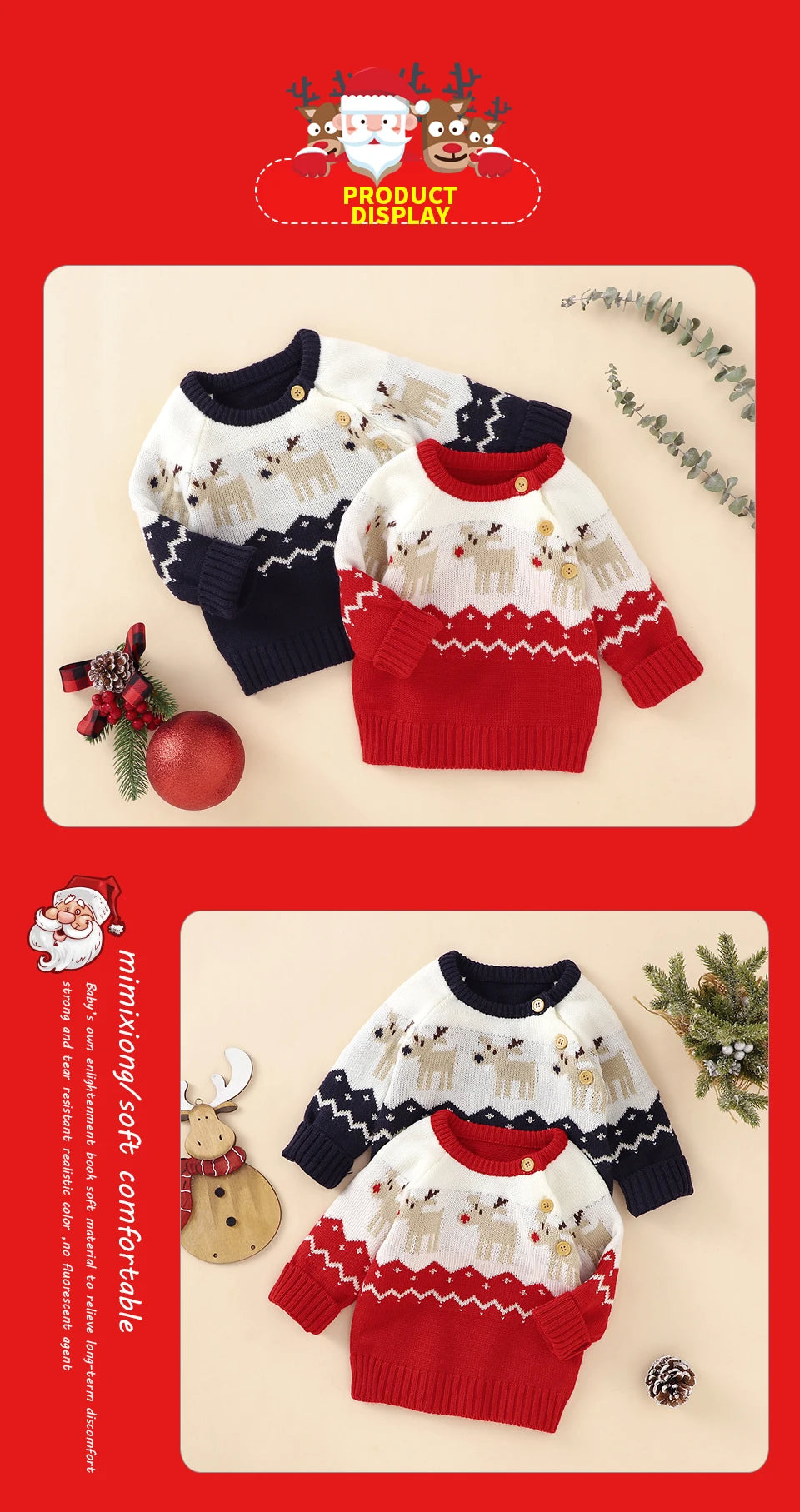 Red Christmas Knit Sweater for Newborns 0-18 Months