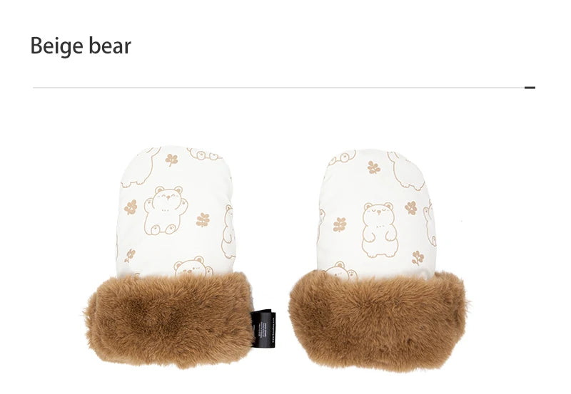 Winter Stroller Gloves – Windproof, Warm, Cute Bear Design, Waterproof Pram Accessory