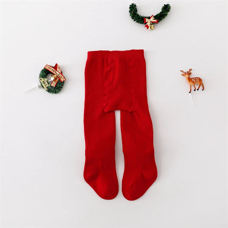 Red Cotton Christmas Tights for Infants and Toddlers