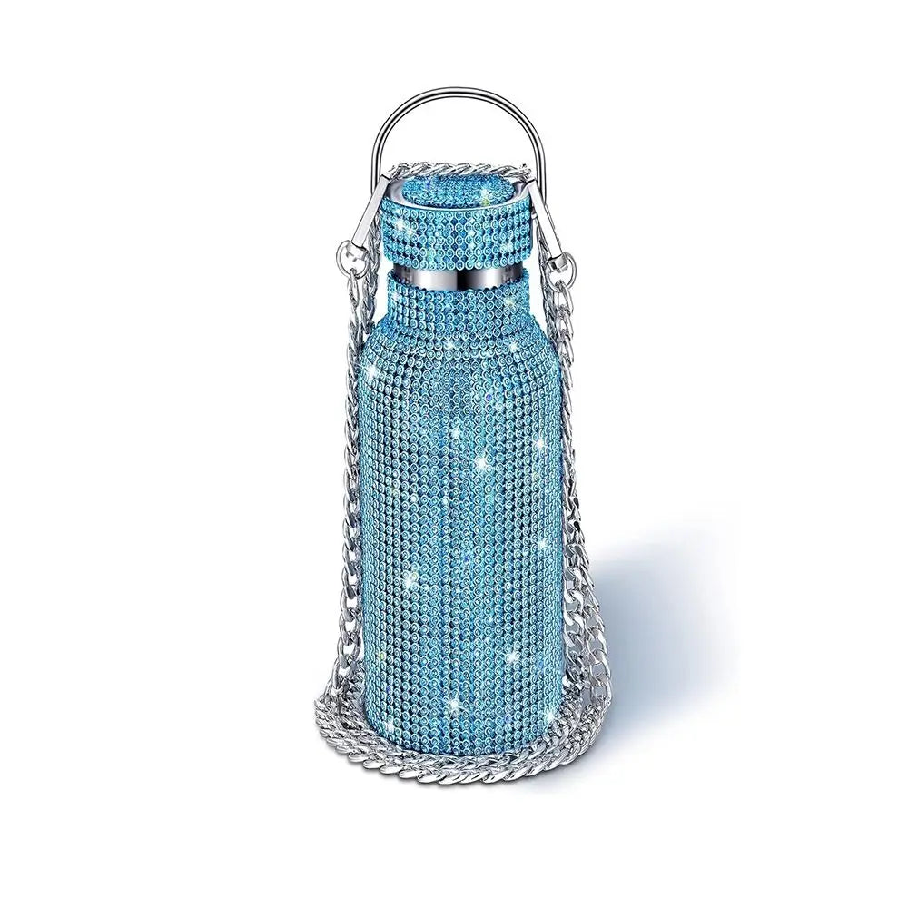Rhinestone Stainless Steel Water Bottle with Carrying Strap
