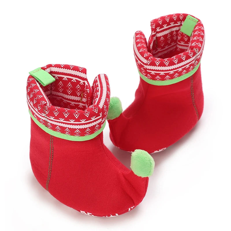 Santa Design Baby Booties with Anti-Slip Soles for Winter