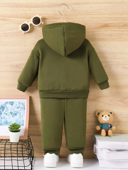 Baby Boy Fleece Hoodie and Pants Set with Crown Design