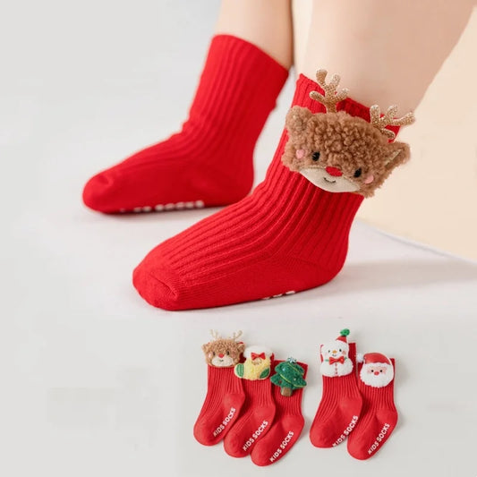 Toddler Christmas Anti-Slip Socks with Santa Design, 0-3 Years