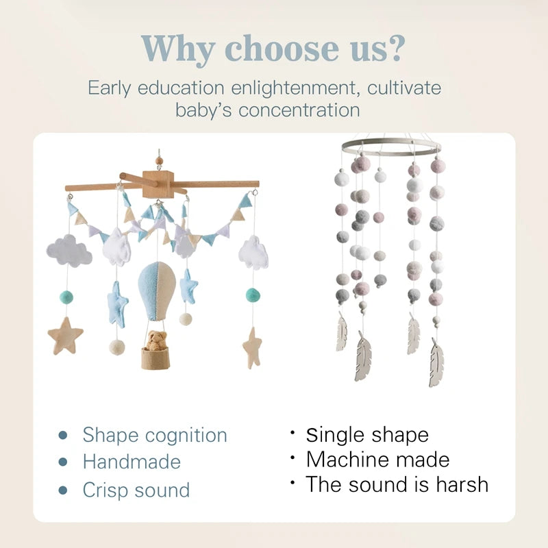 Wooden Hot Air Balloon Baby Crib Mobile and Rattle Toy
