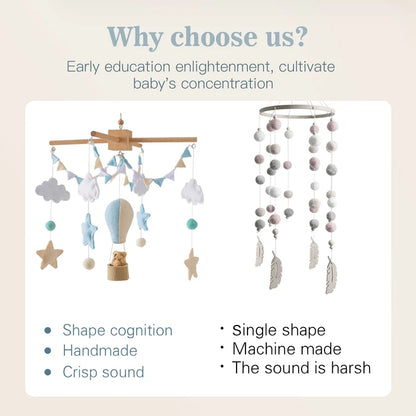 Wooden Hot Air Balloon Baby Crib Mobile and Rattle Toy