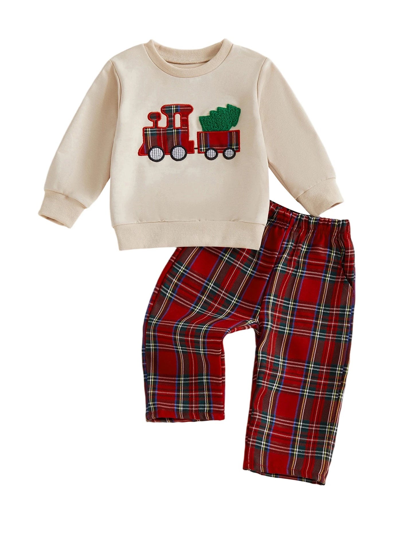 Infant Boys Christmas Sweatshirt & Plaid Pants Set 0-3Y