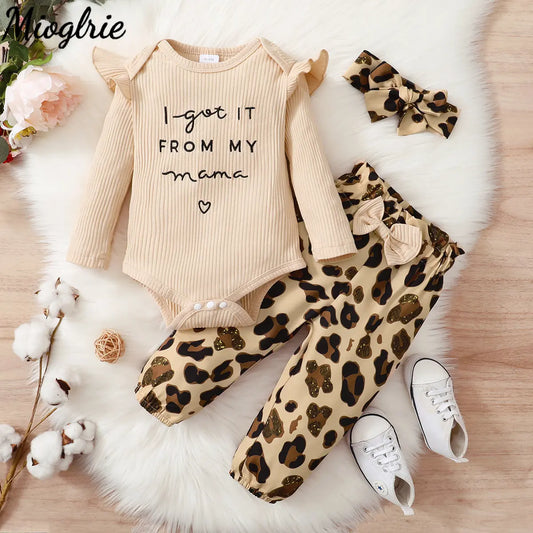 Newborn Baby Girl Outfit Set with Leopard Print Pants and Headband
