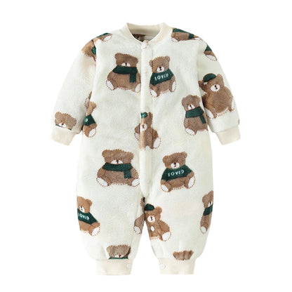 Soft Flannel Infant Jacket and Jumpsuit for Newborns 0-18 Months