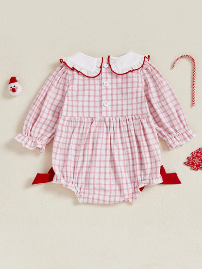 Christmas Baby Girl Bodysuit with Santa Embroidery and Collar