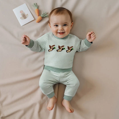 Boys' Long Sleeve Duck Embroidery Top and Striped Pants Set