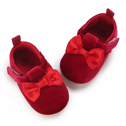 Red Baby Girl Bow Soft Sole Anti-Slip Walking Shoes