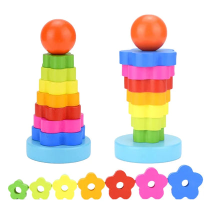 Colorful Wooden Rainbow Stacking Toy for Kids' Learning