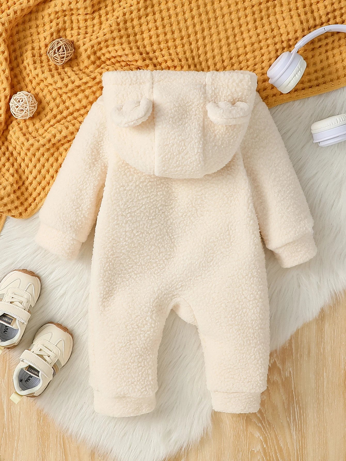 Cozy Fleece Hooded Jumpsuit for Newborns 3M-24M