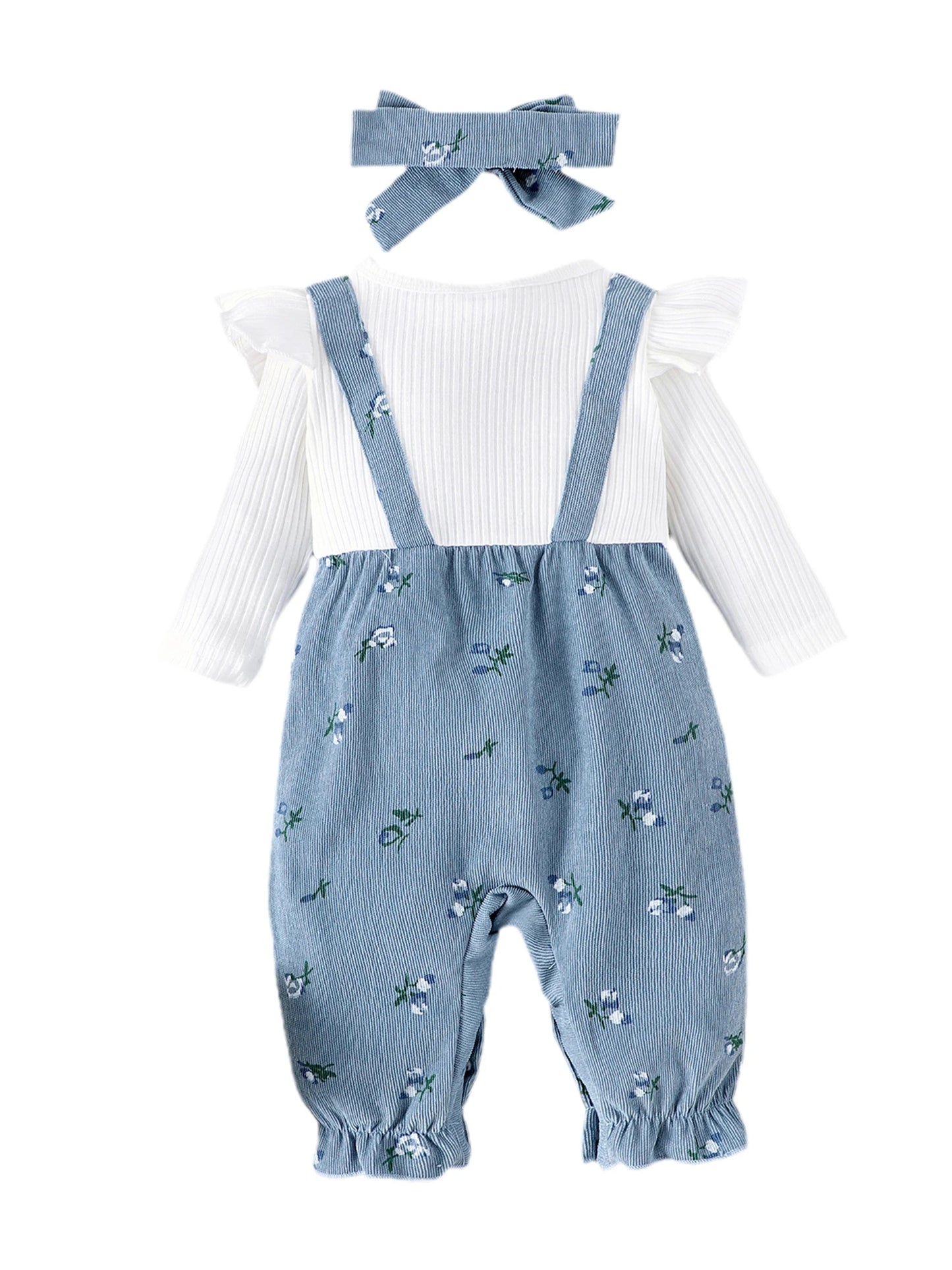 Floral Long Sleeve Romper Set for Baby Girls with Bow Headband