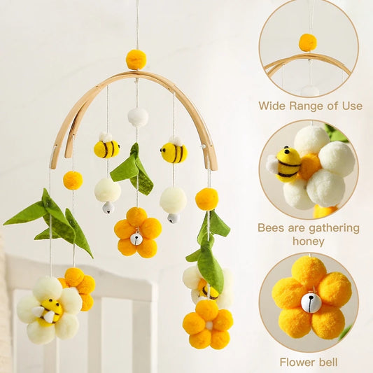 Baby Crib Mobile Rattles with Cartoon Bee for Nursery Decor