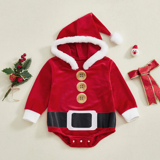 Baby Hooded Christmas Romper for 0-24 Months