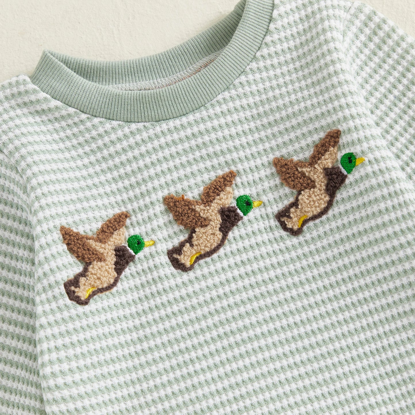 Toddler Boys' Duck Embroidery Long Sleeve Top & Striped Pants Set