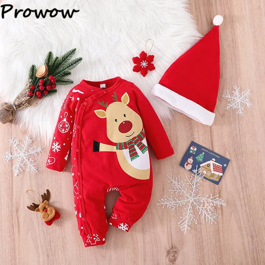 Baby Christmas Deer Romper with Hat for Newborns 0-18M
