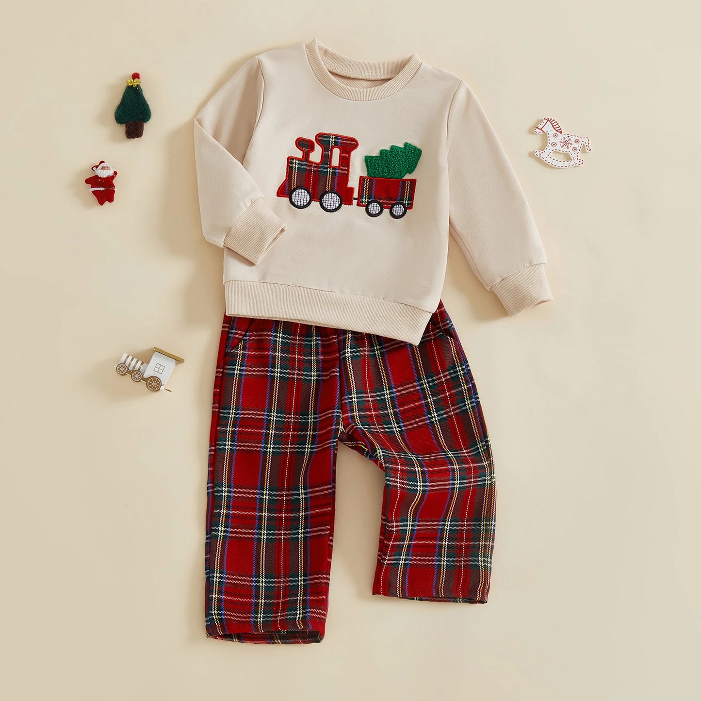 Infant Boys Christmas Sweatshirt & Plaid Pants Set 0-3Y