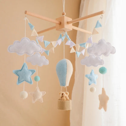Wooden Hot Air Balloon Baby Crib Mobile and Rattle Toy