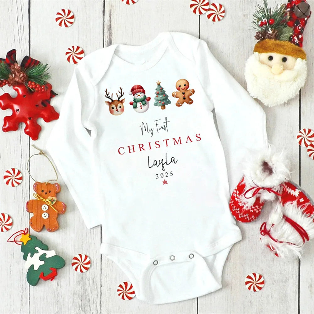 Personalized Baby's First Christmas Long Sleeve Romper