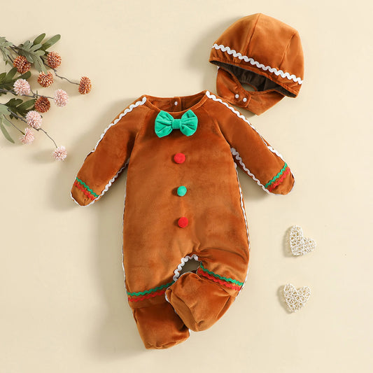 Gingerbread Man Baby Rompers with Hat for Christmas Fun