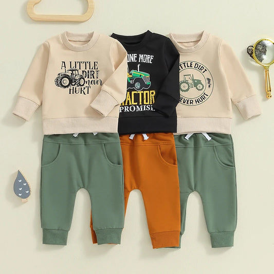 Toddler Boys Tractor Print Sweatshirt and Pants Outfit Set