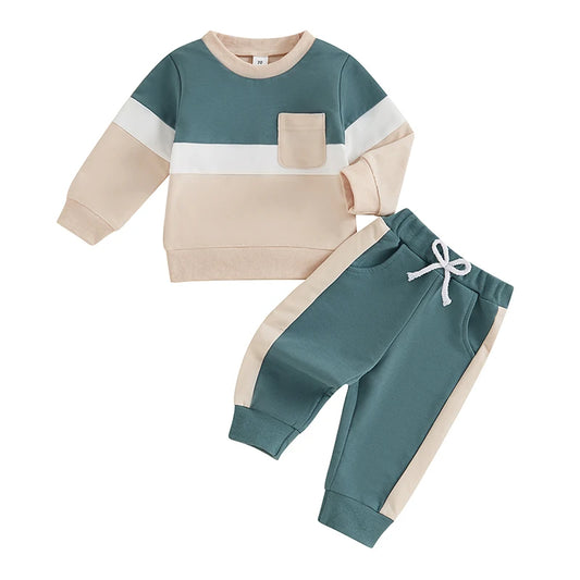 Toddler Contrast Color Long Sleeve Sweatshirt and Pants Set