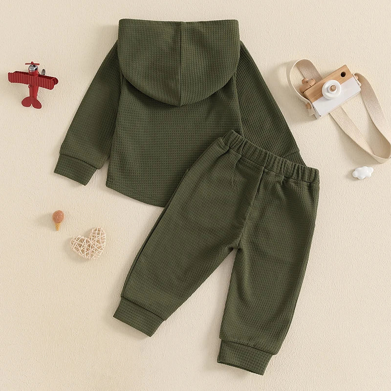 Baby Boy Autumn 2PCS Hooded Outfit with Drawstring Pants