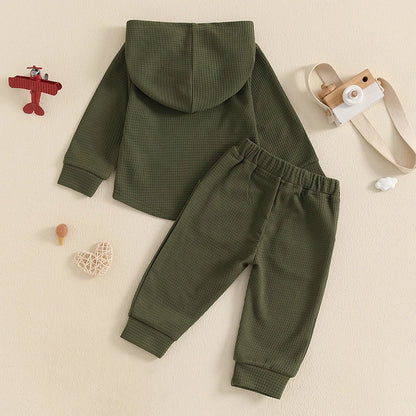 Baby Boy Autumn 2PCS Hooded Outfit with Drawstring Pants