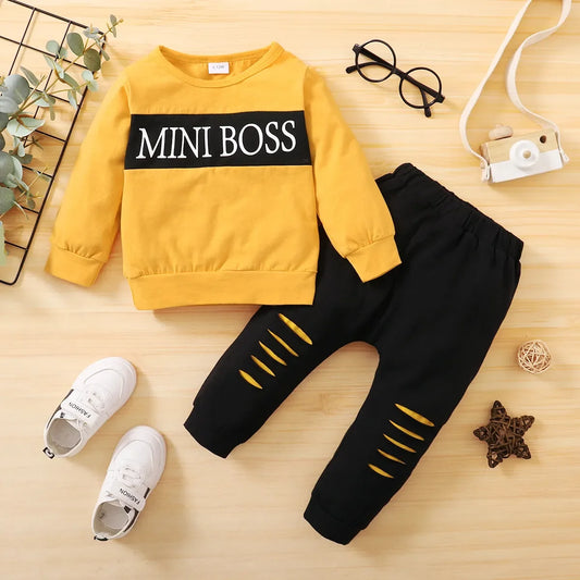Newborn Boy Letter Print Long Sleeve Top and Pants Set