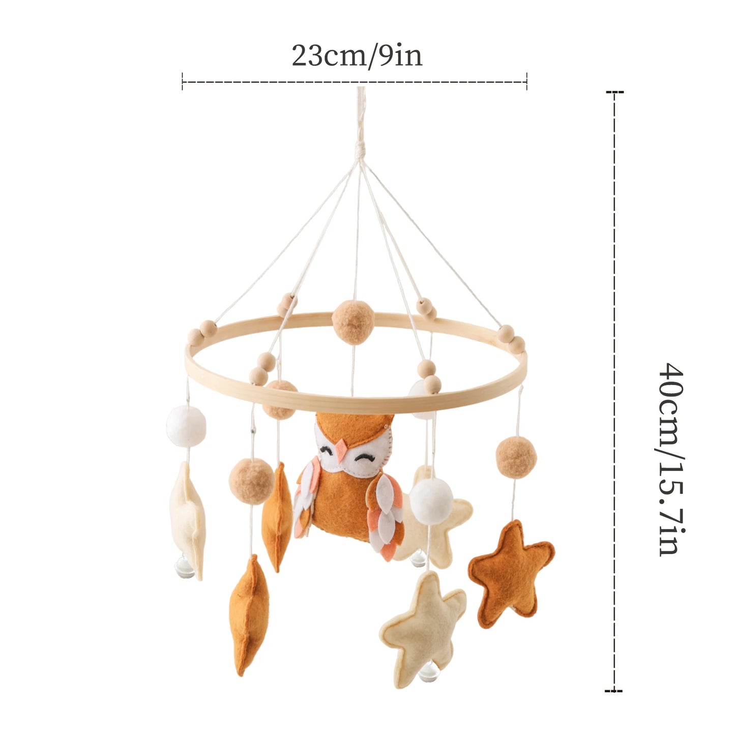 Wooden Baby Crib Mobile with Soft Felt Animal Toys