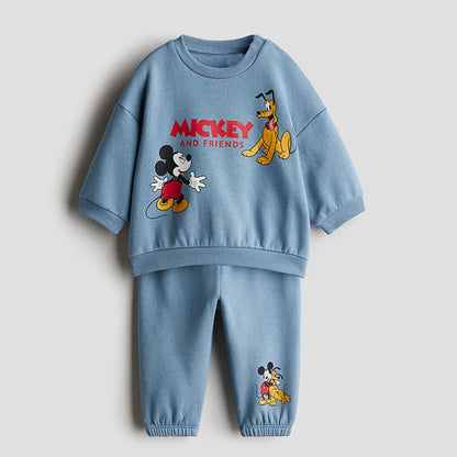 Kids Mickey and Minnie Cartoon Hooded Sweatshirt and Leggings Set